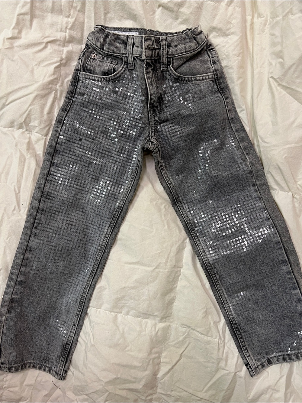 ZARA Girls Gray Sequin Accent Jeans